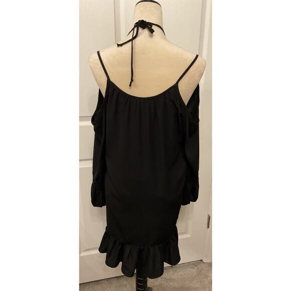 Vava USA by Joy Han Esme Line Ruffled Hem Cold Shoulder Black Dress, M - Picture 5 of 5